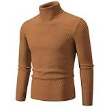 Mens Ribbed Knit Sweater Slim Fit Knitwear Vintage Turtleneck Elastic Pullover Sweaters Fleecing Trend Sweater Prime Try Before You Buy Men Brown M