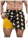SHENHE Men's Swimming Trunks with Compression Lined Quick Dry Funny Swim Trunks Beach Shorts Black Large