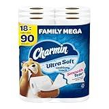 Charmin Toilet Paper Ultra Soft Cushiony Touch, 18 Family Mega Rolls = 90 Regular Rolls