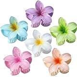 Sisiaipu Hawaiian Plumeria Hair Accessories - 6 Pack Large Claw Clips for Thick and Thin Hair, Beach Tropical Hair Clips for Women and Girls