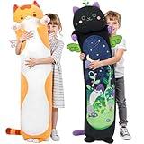 Mewaii Long Cat Plush 5 Sizes, 120% Extra Filling Giant Plushness Kids Body Pillow, Kawaii Cute Brown Cat Stuffed Animals Plushies, Big Long Body Pillow Cat Plush Gift for Girls 53”