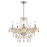 Saint Mossi 5 Light Modern K9 Crystal Chandelier for Dining Room, Pendant Ceiling Lighting Fixture for Bedroom, Living Room, Champagne Crystal