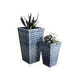 Eden Grace Set Of 2 Rectangular All-Weather Wicker Planter With Plastic Liner Pot -Indoor/Outdoors Patio Herb Garden Furnishings Set Of 2