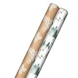 Hallmark Christmas Wrapping Paper Rolls - Green Trees, White Pine Cones on Recyclable Brown Kraft Gift Wrap Paper (Set of 2 Rolls: 150 sq. ft. ttl.) for Holiday Parties, Winter Weddings