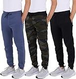 Real Essentials Mens Joggers Sweatpants Fleece Pants Sweat Clothing Pockets Baggy Elastic Cuffed Workout Bottom Athletic Soft Warm Winter Jogging Gym Active Track Work Tapered, Set 7, XL, Pack of 3