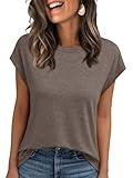 AUTOMET Womens Tops Summer Basic T Shirts Business Casual Loose Fit Cap Sleeve Tee Cute Clothes Trendy Fashion Outfits CoffeeGrey M