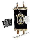 HOUSEOFGAFNI 13" Complete Torah Scroll with Blue Velvet Mantel - Hebrew Sefer Torah for Children - Includes Yad and Breastplate - Great for Simchat Torah and Weekly Parsha Study