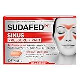 Sudafed PE Sinus Pressure + Pain Relief Tablets, Maximum Strength, Non-Drowsy, OTC Sinus Relief Medicine with Acetaminophen Pain Reliever & Phenylephrine HCl Nasal Decongestant, 24 ct