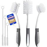 Holikme 6 Pack Dish Brush Set with Bottle Brush, Dish Scrub Brush, Pan Brush and 3 Straw Brushes, Deep Cleaning Handle Brush with Scraper Tip for Kitchen Sink Dishes Bottle Cup Pot and Pans (Gray)