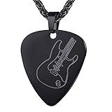 U7 Guitar Pick Necklace with Adjustable Rope Chain Black Plated Stainless Steel Music Tool Plate Jewelry Men Women Pendant