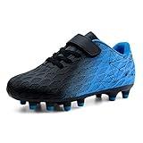 brooman Kids Firm Ground Soccer Cleats Boys Girls Athletic Outdoor Football Shoes(11.5,Black Blue)