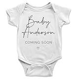 Custom Name Onesie® - Personalized Baby Announcement - Coming Soon With Heart (0-3 Month, White)