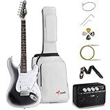 MUSILY MST-1 39 Inch Electric Guitar Kit, Beginner Starter Full Size Solid Body Electric Guitar With HSS Pickups, Gig Bag, Amplifier, Strap, Cable, Picks, String (MetalBlackBurst)