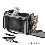 YUDODO 25 lbs Lightproof Pet Carriers Airline Approved Dog Cat Travel Soft Sided Carrier Reflective Mesh Safe Pet Cat Carrier Foldable Portable Small Animal Rabbit Puppy Cat Carrier Grey