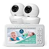 Babysense 5" HD Split-Screen Baby Monitor, Video Baby Monitor with 2 Cameras and Audio, Night Light, 1000ft Range, Two-Way Audio, 4X Zoom, Night Vision, 4000mAh Battery