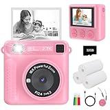 JPVERLY Instant Print Camera for Kids - HD Video, 32GB SD Card, Portable Toy for Girls & Boys Age 3-12, Christmas Birthday Gifts (Pink)