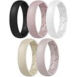 Egnaro Inner Arc Ergonomic Breathable Design, Silicone Rings for Women with half sizes, Women's Silicone Wedding Band，5.5mm Wide-2mm Thick