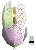 VEGCOO C12 Wireless Gaming Mouse,Rechargeable Mice Silent Click Cordless Mouse with 6 Buttons PC Gaming Mice Advanced Technology with 2.4GHZ Up to 2400DPI for PC Laptop (White)