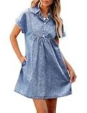 luvamia Womens Fashion Denim Dresses for Women 2024 Casual Short Jean Dress Denim Dress for Women Blue Dress Women Western Dresses to Wear with Boots Bay Blue Size Small Fits Size 4 / Size 6