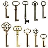 VIDABTE 10-Keys Universal Replacement Skeleton Keys Kit,Skeleton Key Set for Antique Dresser, Chinese Cabinet, Antique Furniture and Old Style Cabinets or Doors, Collectible Gift