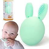 Bunny Eggy Baby Teething Toy Easter Bunny Infant Teether Rabbit Egg Rattle Toy Teething Pain Relief for Babies Boys Girls - Mint