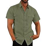 Generic prime of day deals today 2024 clearance men's summer clothing Men's Button Up Casual Shirts Short Sleeve Simple Solid Color Tops Lightweight Summer T Shirt with Pockets Army Green 3X