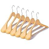 Stormix Wooden Clothes Hangers, 6 Pack Solid Wood Suit Hangers with Non-Slip Pants Bar, Heavy Duty Clothes Hanger for Shirt Suit Jacket Dress