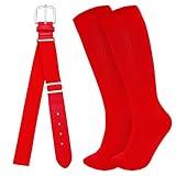 Dxhycc Youth Baseball Socks and Belt Combo Set Softball Baseball Socks and Elastic Waist Belt for Youth Boys Girls, Red