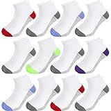 BOOPH 12 Pairs Kids Ankle Socks Boy Girls Half Cushion Socks 9-12 Years Multi1