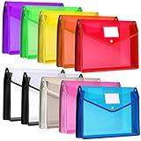 10 Pieces Plastic File Folders Envelope Expanding File Wallet Organizer Documents Folder with Snap Closure and Pocket, A4 Size Waterproof Transparent Pouch(Multicolor,Horizontal)
