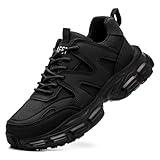 Steel Toe Shoes for Women Men Wide Non Slip Composite Work Sneakers Indestructible Comfortable Safety Tennis Shoes Lightweight Breathable Construction Sneakers Puncture Proof Ergonomic Design Black