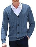 COOFANDY Men's Casual Slim Fit Cardigans V-Neck Basic Designed Cable Knit Button Up Cardigan Sweater Blue