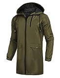 COOFANDY Men's Raincoats Waterproof Lightweight Rain Jacket Men Packable Long Raincoat Trench Coat