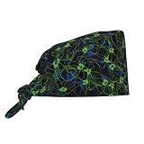 3D Neuron Neurology Brain Cell Science Working Cap Scrub Cap with Sweatband Adjustable Unisex Women Tie Back Hat Nurse Surgical Caps