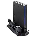 FASTSNAIL Vertical Stand for PS4 Pro with Cooling Fan, Controller Charging Station for PlayStation 4 Pro, Charger for DualShock 4 Controller with LED Indicator