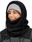 Balaclava Winter Ski Mask for Men Women, Fleece Face Mask Men Women Hat Neck Windproof Hooded Scarf Cold Weather Warm Face Cover (Black)