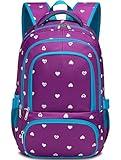 BLUEFAIRY Kids Backpack for Girls Primary Elementary School Bag Bookbag for Childs Book Bag Mochilas Escolares para Niñas de 4-6 Back to School Cute Gifts 17" Heart Print/Purple