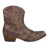 ROPER Womens Short Stuff Embroidery Snip Toe Casual Boots Ankle Low Heel 1-2" - Brown - Size 6 B