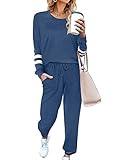 Ekouaer Sweatsuits Womens Loungewear Set Tracksuit Long Sleeve Pajamas Set with Pockets 2 Piece Outfits Lounge Sets Blue Medium