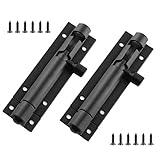 BokWin 2Pcs 3 Inch Door Latch Lock Slide Bolt, Solid Aluminium Thickened 1.3mm Door Barrel Bolts Latches, Security Sliding Latch Lock with 12 Screws (Matte Black Finished)