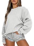 EFAN Womens Oversized Sweatshirts Crewneck y2k Hoodies Fall Fashion Outfits Teen Girls Cute Sweater 2024 Winter Clothes Grey M