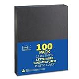 Binditek 100 Pack 12 Mil Sand-Textured Polycover - Plastic Binding Cover for Letter Size - Lightly Sanded Finish - Business Reports and Proposals - Square Corners, Un-Punched, Black
