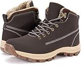 WHITIN Men's Winter Shoes Snow Boots Outdoor for Cold Weather Warm Size 10 Work Insulated Full Fur Leather Hiking Casual Waterproof Brown 44