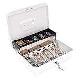 Cash Box with Money Tray and Lock, Money Box for Cash, Cash Register for Small Businesses, Metal Lock Box for Money 11.8" x 9.4" x 3.54" White
