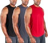 DEVOPS 3 Pack Men's Muscle Shirts Sleeveless Dry Fit Gym Workout Tank Top (X-Large, Black/Charcoal/Red)