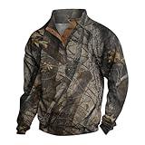 Men's Camo Sweatshirt Hunting Performance Pullover Stand Collar Buckle Camouflage Training Clothes Outdoor Sportswear