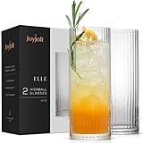 JoyJolt 16oz Fluted Highball Glasses - 2 Ribbed Tall Cocktail Tumblers for Gin, Juice, Water