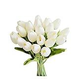 Mandy's 20pcs White Flowers Artificial Tulip Silk Fake Flowers 13.5" for Christmas Centerpiece Mother's Day Easter Valentine’s Day Gifts in Bulk Home Kitchen Wedding Decorations