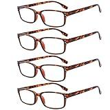 Kerecsen 4 Pack Reading Glasses for Men and Women with Spring Hinges, Lightweight Black Rectangular Readers Eyeglasses (4 Pack Tortoise, 2.50)