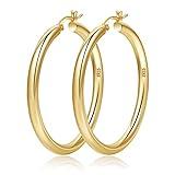 4mm Thick Gold Chunky Earrings Steling Silver Post Hoops Earrings For Women Large Hollow Tube Thick Gold Hoop Earrings Hypoallergenic Lightweight 20/30/40/50/60MM